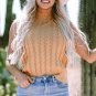 Light French Beige Solid Color Cable Knit High Neck Tank Top
