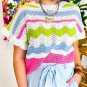White Colorblock Crochet Knit Ruffled Short Sleeve Sweater Top