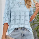 Myosotis Eyelet Checker Knit Half Sleeve Top
