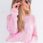 Light Pink Big Flower Hollowed Knit Drop Shoulder Sweater