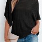 Black Pointelle Knit Scallop Edge Short Sleeve Top
