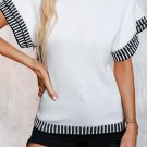 White Contrast Trim Round Neck Batwing Sleeve Knitted Top