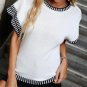 White Contrast Trim Round Neck Batwing Sleeve Knitted Top