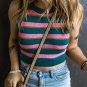 Pink Stripe Sleeveless Knit Cropped Sweater Top