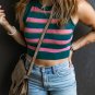 Pink Stripe Sleeveless Knit Cropped Sweater Top