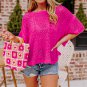 Rose Red Pointelle Knit Scallop Edge Short Sleeve Top