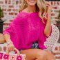 Rose Red Pointelle Knit Scallop Edge Short Sleeve Top