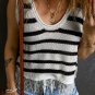 Beige Stripe Loose Knit Fringe Tank Top