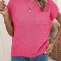 Bright Pink Lattice Textured Knit Short Sleeve Sweater