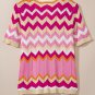 Pink Stripe Chevron Pointelle Knit V Neck Short Sleeve Sweater