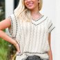 White Contrast Trim V Neck Cable Knit Sweater Vest