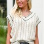 White Contrast Trim V Neck Cable Knit Sweater Vest