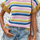 Khaki Trimmed Ruffle Sleeve Colorful Textured Sweater