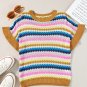 Khaki Trimmed Ruffle Sleeve Colorful Textured Sweater