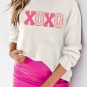 White XOXO Glitter Print Round Neck Casual Sweater