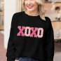 Black XOXO Glitter Print Round Neck Casual Sweater
