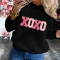 Black XOXO Glitter Print Round Neck Casual Sweater