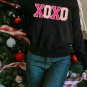 Black XOXO Glitter Print Round Neck Casual Sweater