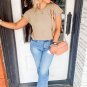 Smoke Gray Ribbed Raglan Short Sleeve Sweater