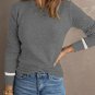Medium Grey Ribbed Trim Crew Neck Long Sleeve Sweater