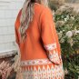Orange Printed Aztec Print Open Front Knitted Cardigan