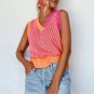 Strawberry Pink Contrast Chevron Knit V Neck Sweater Vest