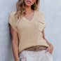 Apricot Chest Pocket V Neck Ribbed Cap Sleeve Sweater