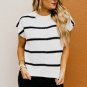 White Striped Batwing Sleeve Sweater Tee