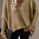 Camel Checkered Textured Batwing Sleeve Sweater