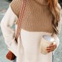 Parchment Cable Knit Color Block Side Splits High Neck Sweater