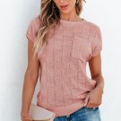 Dusty Pink Lattice Textured Knit Short Sleeve Sweater