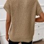Pale Khaki Turtleneck Textured Short Sleeve Sweater