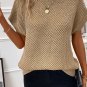 Pale Khaki Turtleneck Textured Short Sleeve Sweater