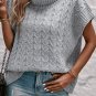 Medium Grey Cable Knit Turtleneck Batwing Sleeve Sweater