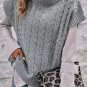 Medium Grey Cable Knit Turtleneck Batwing Sleeve Sweater