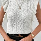 White Turtle Neck Short Sleeve Cable Knit Ruffled Sweater