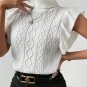 White Turtle Neck Short Sleeve Cable Knit Ruffled Sweater