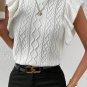 White Turtle Neck Short Sleeve Cable Knit Ruffled Sweater