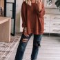 Gold Flame Solid Color Textured Crew Neck Loose Sweater