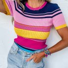 Pink Mixed Stripes Ribbed Knit Top