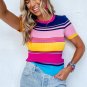 Pink Mixed Stripes Ribbed Knit Top
