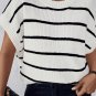 White Stripe Round Neck Batwing Sleeve Sweater