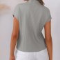 Gray Patch Pocket Ribbed Knit Short Sleeve Sweater