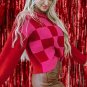 Multicolor Checkered Pattern Heart Detail Textured Sweater