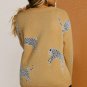 Camel Fuzzy Cheetah Accent Round Neck Sweater