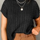 Black Crew Neck Cable Knit Short Sleeve Sweater