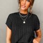 Black Crew Neck Cable Knit Short Sleeve Sweater