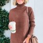Mineral Red Turtleneck Ribbed Knit Tunic Sweater