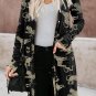 Black Printed Animal Print Ribbed Knit Cardigan