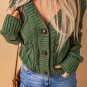 Green Front Pockets Buttons Textured Cardigan